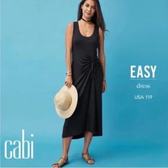 CAbi Dresses & Skirts - CAbi 5817 Easy Dress Black Sleeveless Ruched Side Midi Dress Size Small